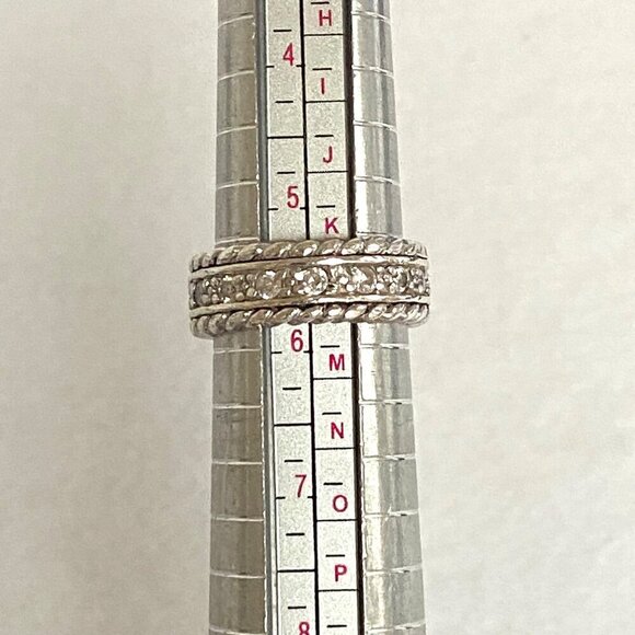 Sterling Silver 925 Chunky Inset Round Cubic Zirconia CZ Wide Band Ring Sz 5.75 - Picture 9 of 16